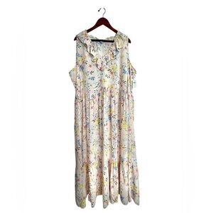 Old Navy Pink Pastel Floral Ruffled Midi Swing Dress Sz 2XL Prairie Cottage